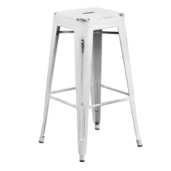 30" Distressed Stacking Metal Barstool - Snow