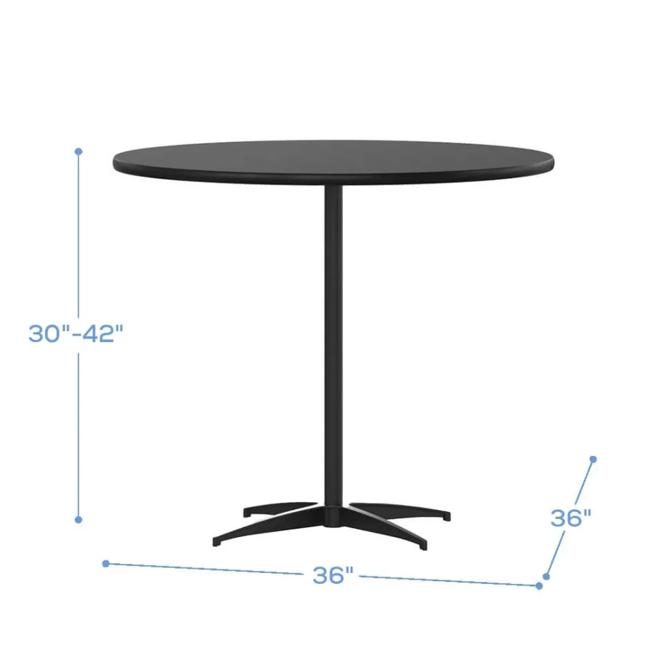 36 Inch Round Pub / Cocktail Table - All Black - w/ 30" and 42" Columns!