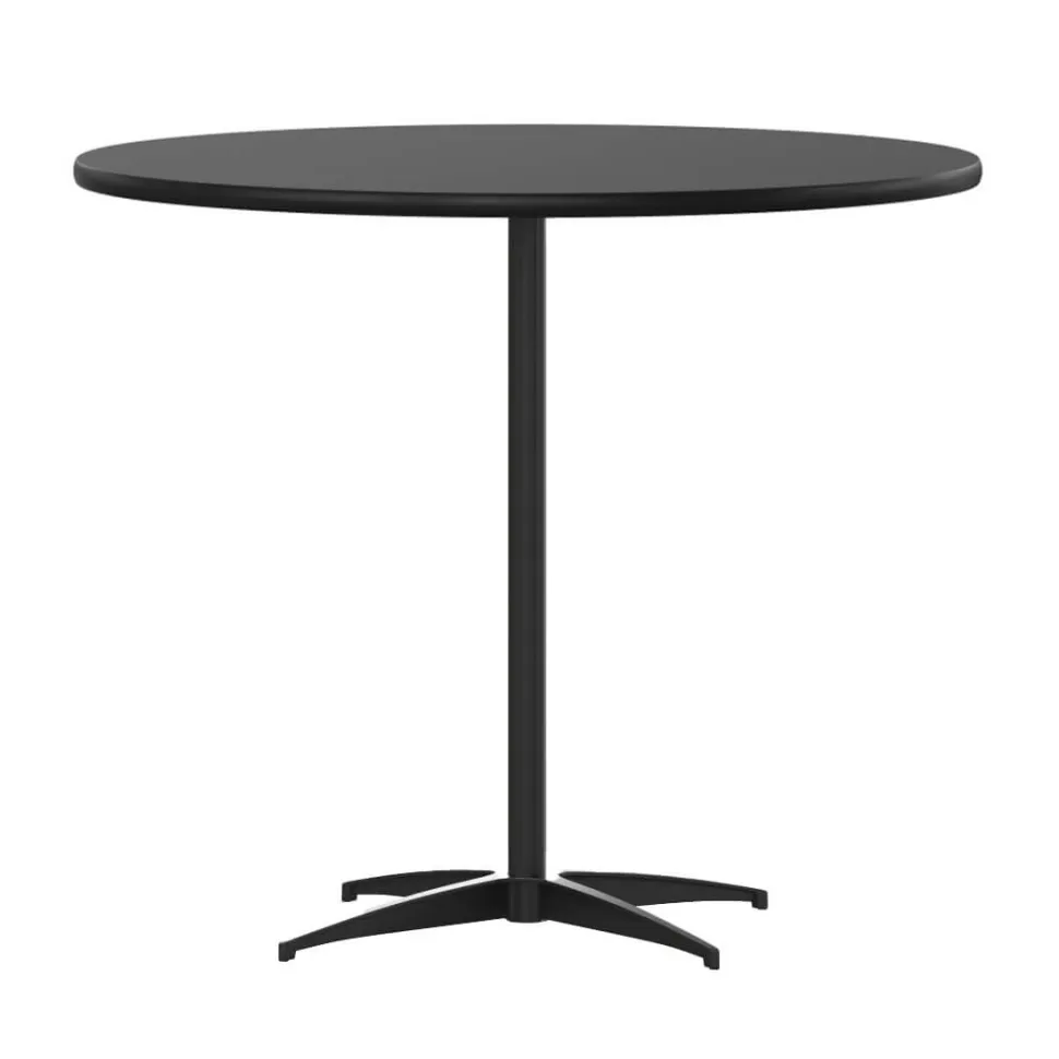 36 Inch Round Pub / Cocktail Table - All Black - w/ 30" and 42" Columns!