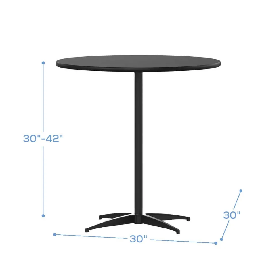 30 Inch Round Pub / Cocktail Table - All Black - w/ 30" and 42" Columns!