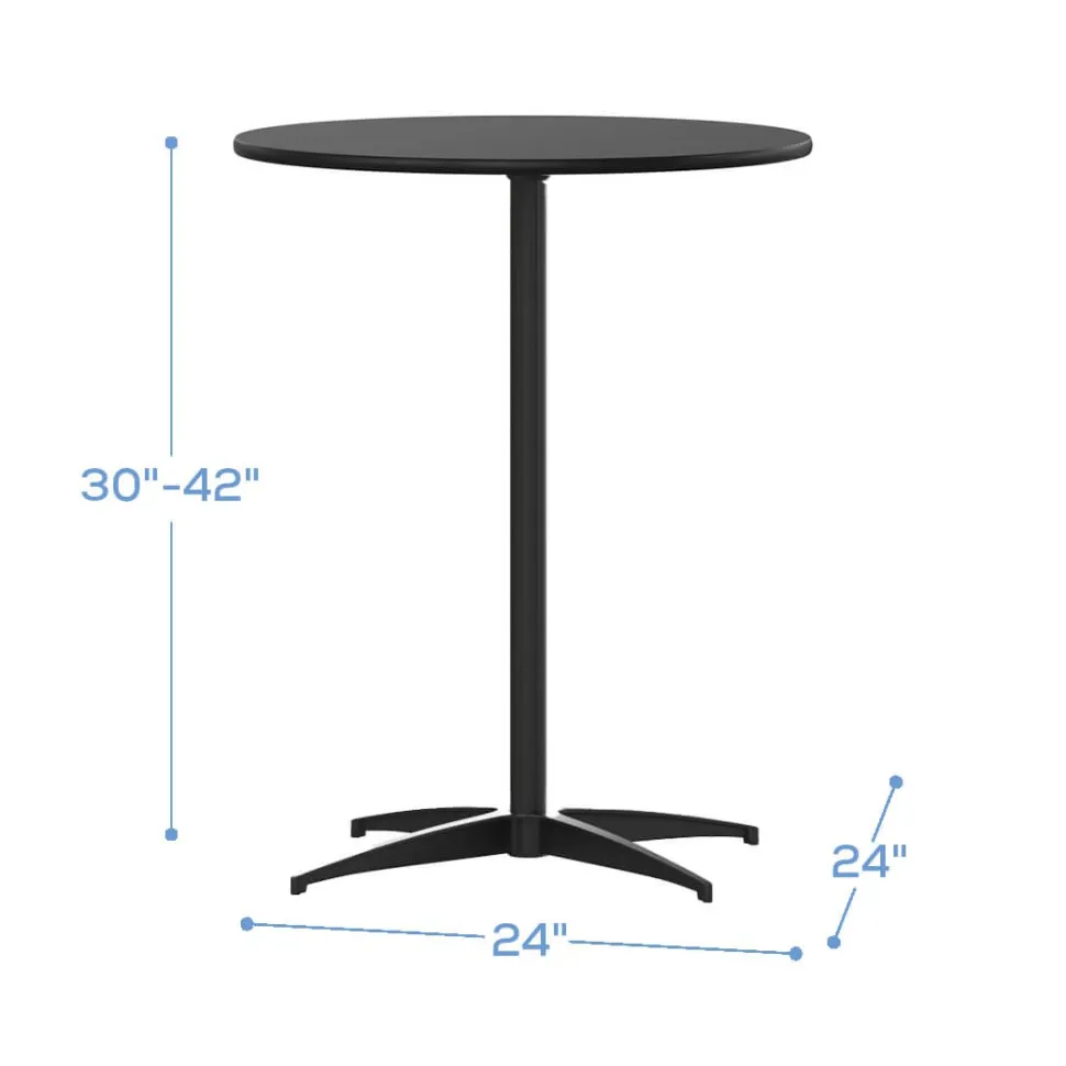 24 Inch Round Pub / Cocktail Table - All Black - w/ 30" and 42" Columns!