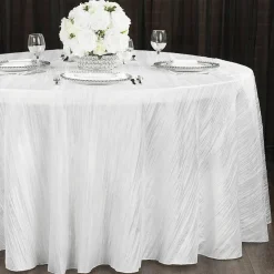 Accordion Crushed Taffeta - 132" Round Tablecloth - White