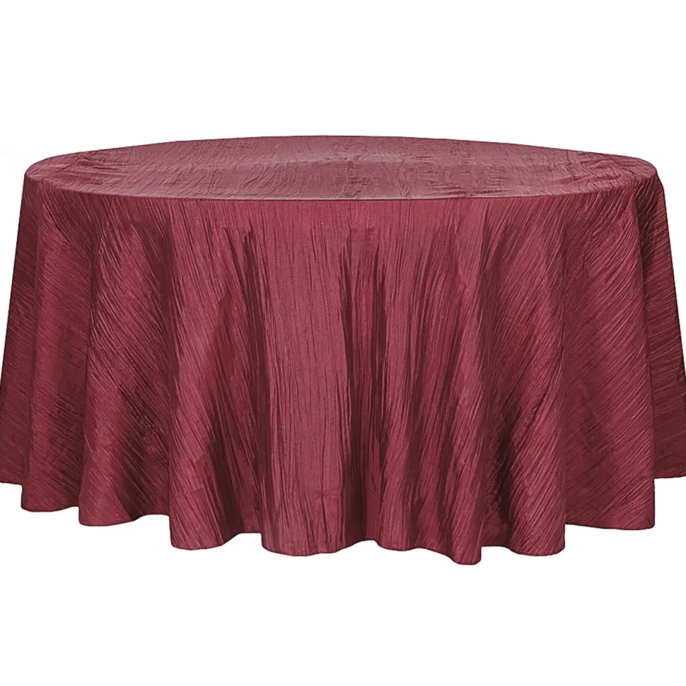 Accordion Crushed Taffeta - 132" Round Tablecloth - Burgundy