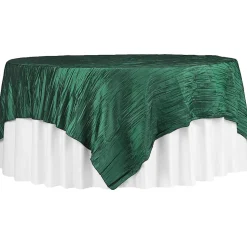 Accordion Crushed Taffeta - 85"x85" Square Table Topper/Overlay - Emerald Green