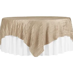 Accordion Crushed Taffeta - 85"x85" Square Table Topper/Overlay - Champagne