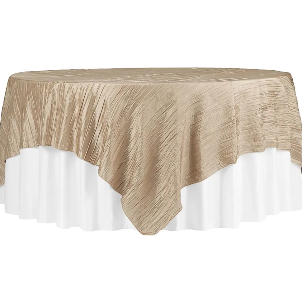 Accordion Crushed Taffeta - 85"x85" Square Table Topper/Overlay - Champagne