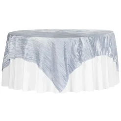 Accordion Crushed Taffeta - 85"x85" Square Table Topper/Overlay - Dusty Blue