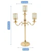 3-Arm Gold Metal Candelabra with Crystal Pendant Glass Shades for Pillar & LED Candles - 34 Inches