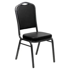 Axiom™ Crown Back Banquet Chair - Silver Vein Frame - Black Vinyl