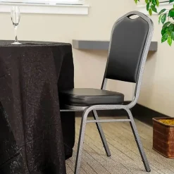 Axiom™ Crown Back Banquet Chair - Silver Vein Frame - Black Vinyl