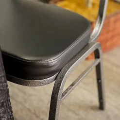 Axiom™ Crown Back Banquet Chair - Silver Vein Frame - Black Vinyl