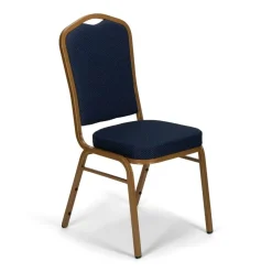 Axiom™ Crown Back Banquet Chair With Gold Frame - Navy Blue Patterned