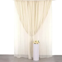 Beige Double Sheer Backdrop Drape – 10ft Height x 10ft Wide Chiffon & Polyester Dual Layer Event Divider Curtain with Rod Pockets
