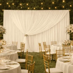 Beige Double Sheer Backdrop Drape – 10ft Height x 10ft Wide Chiffon & Polyester Dual Layer Event Divider Curtain with Rod Pockets