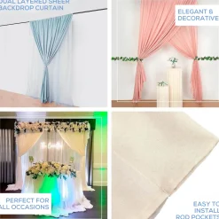 Beige Double Sheer Backdrop Drape – 10ft Height x 10ft Wide Chiffon & Polyester Dual Layer Event Divider Curtain with Rod Pockets