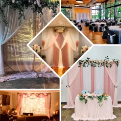 Beige Double Sheer Backdrop Drape – 10ft Height x 10ft Wide Chiffon & Polyester Dual Layer Event Divider Curtain with Rod Pockets