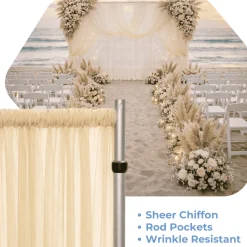 Beige Sheer Chiffon Valance Curtain – Curved Backdrop Swag Topper with Rod Pocket (4ft Wide x 4ft, 5ft, 6ft Height Options)