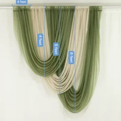 Beige Sheer Chiffon Valance Curtain – Curved Backdrop Swag Topper with Rod Pocket (4ft Wide x 4ft, 5ft, 6ft Height Options)
