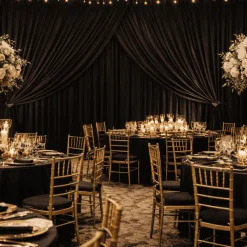 Black Double Sheer Backdrop Drape – 10ft Height x 10ft Wide Chiffon & Polyester Dual Layer Event Divider Curtain with Rod Pockets