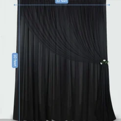 Black Double Sheer Backdrop Drape – 10ft Height x 10ft Wide Chiffon & Polyester Dual Layer Event Divider Curtain with Rod Pockets