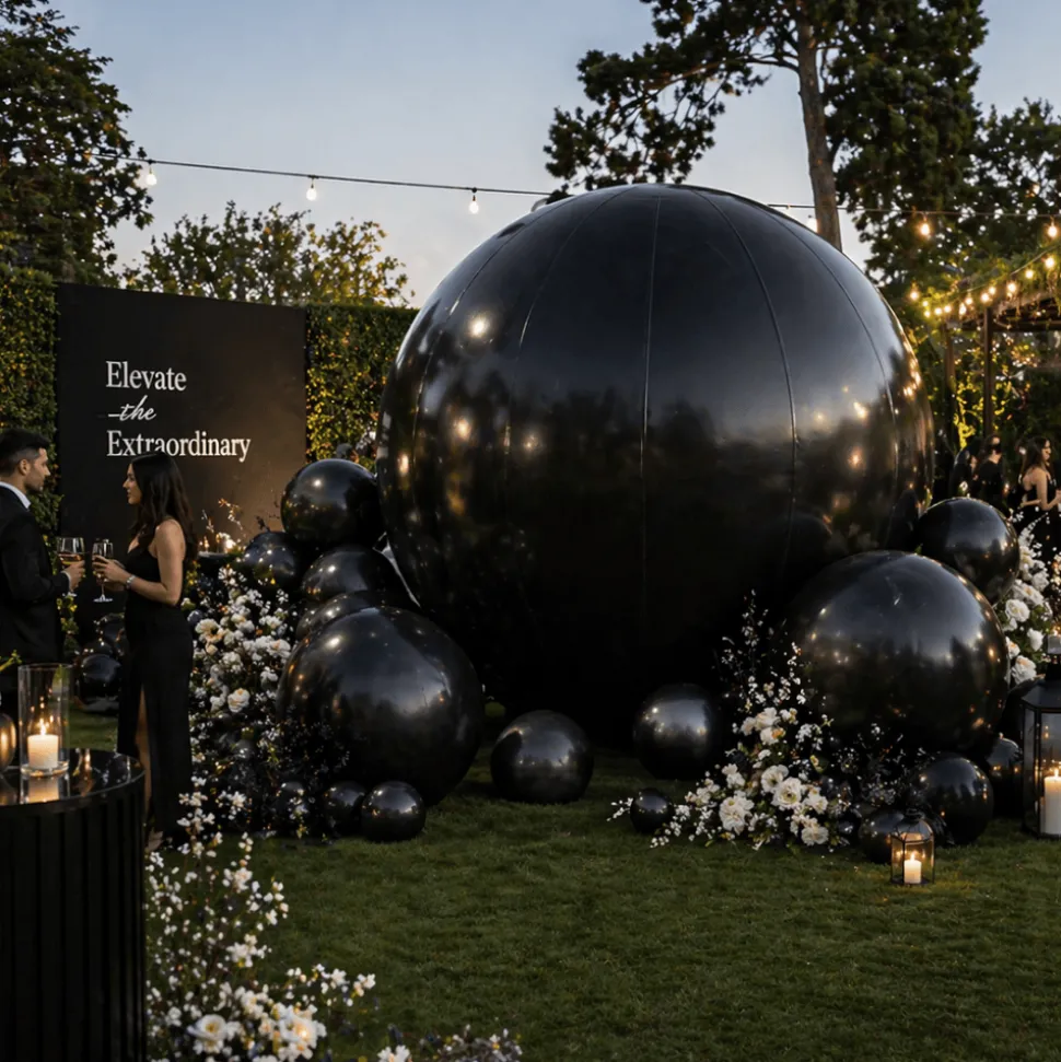 Black Giant Inflatable Modern Ball Sphere – Maxorb™ Event Decor – Commercial Installation Sizes