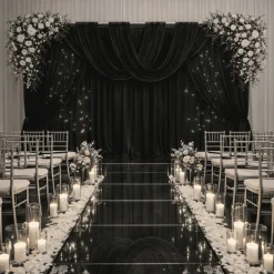 Black Sheer Chiffon Valance Curtain – Curved Backdrop Swag Topper with Rod Pocket (4ft Wide x 4ft, 5ft, 6ft Height Options)