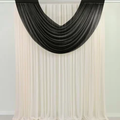 Black Sheer Chiffon Valance Curtain – Curved Backdrop Swag Topper with Rod Pocket (4ft Wide x 4ft, 5ft, 6ft Height Options)
