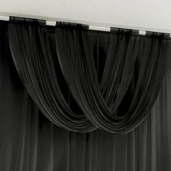 Black Sheer Chiffon Valance Curtain – Curved Backdrop Swag Topper with Rod Pocket (4ft Wide x 4ft, 5ft, 6ft Height Options)
