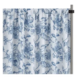 Blue Flores Curtain Panel w/ 4" Rod Pocket - 110" Wide - Many Size Options