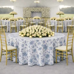 Blue Flores Jacquard Tablecloth - Multiple Size Options