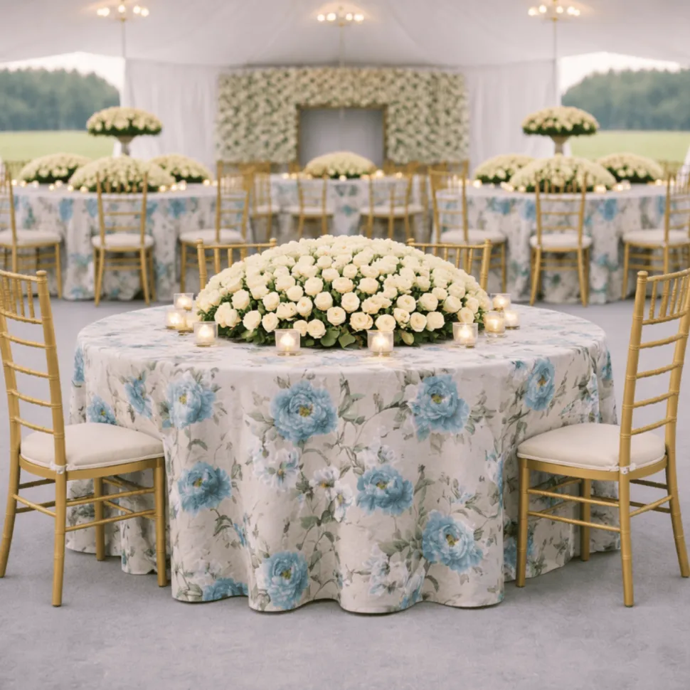 Blue Livia Jacquard Tablecloth - Multiple Size Options