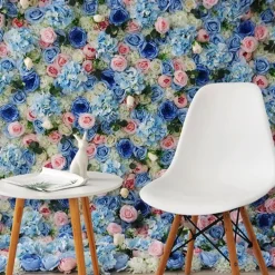 Blues & Pink Mixed Florals - Curtain Style Floral Wall - Easy Install! Select Size