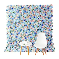 Blues & Pink Mixed Florals - Curtain Style Floral Wall - Easy Install! Select Size
