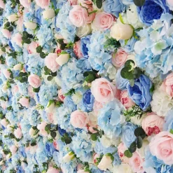 Blues & Pink Mixed Florals - Curtain Style Floral Wall - Easy Install! Select Size
