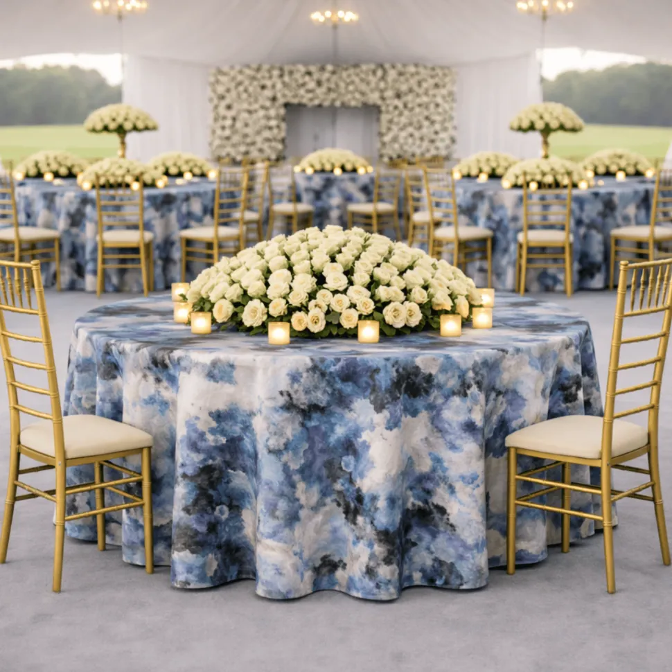 Blue Tivoli Jacquard Tablecloth - Multiple Size Options