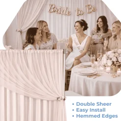 Blush Double Sheer Backdrop Drape – 10ft Height x 10ft Wide Chiffon & Polyester Dual Layer Event Divider Curtain with Rod Pockets