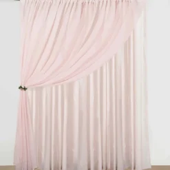 Blush Double Sheer Backdrop Drape – 10ft Height x 10ft Wide Chiffon & Polyester Dual Layer Event Divider Curtain with Rod Pockets