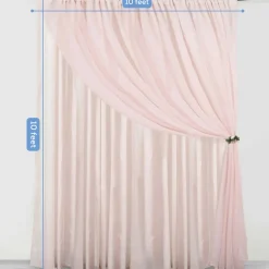 Blush Double Sheer Backdrop Drape – 10ft Height x 10ft Wide Chiffon & Polyester Dual Layer Event Divider Curtain with Rod Pockets