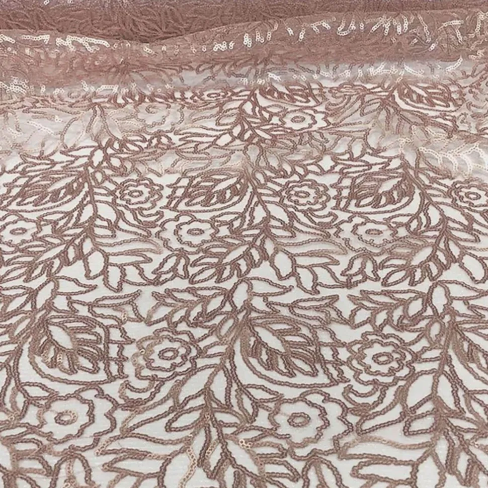 Blush - Fancy Leaf Sequin Overlay by Eastern Mills - Many Size Options