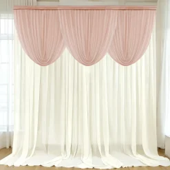 Blush Sheer Chiffon Valance Curtain – Curved Backdrop Swag Topper with Rod Pocket (4ft Wide x 4ft, 5ft, 6ft Height Options)