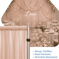 Blush Sheer Chiffon Valance Curtain – Curved Backdrop Swag Topper with Rod Pocket (4ft Wide x 4ft, 5ft, 6ft Height Options)