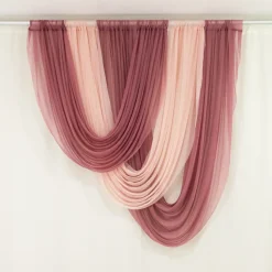 Blush Sheer Chiffon Valance Curtain – Curved Backdrop Swag Topper with Rod Pocket (4ft Wide x 4ft, 5ft, 6ft Height Options)
