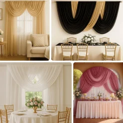 Champagne Sheer Chiffon Valance Curtain – Curved Backdrop Swag Topper with Rod Pocket (4ft Wide x 4ft, 5ft, 6ft Height Options)