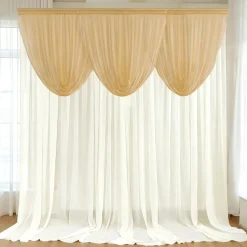 Champagne Sheer Chiffon Valance Curtain – Curved Backdrop Swag Topper with Rod Pocket (4ft Wide x 4ft, 5ft, 6ft Height Options)