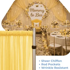 Champagne Sheer Chiffon Valance Curtain – Curved Backdrop Swag Topper with Rod Pocket (4ft Wide x 4ft, 5ft, 6ft Height Options)