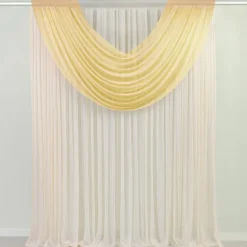 Champagne Sheer Chiffon Valance Curtain – Curved Backdrop Swag Topper with Rod Pocket (4ft Wide x 4ft, 5ft, 6ft Height Options)