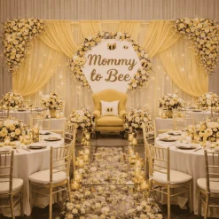 Champagne Sheer Chiffon Valance Curtain – Curved Backdrop Swag Topper with Rod Pocket (4ft Wide x 4ft, 5ft, 6ft Height Options)