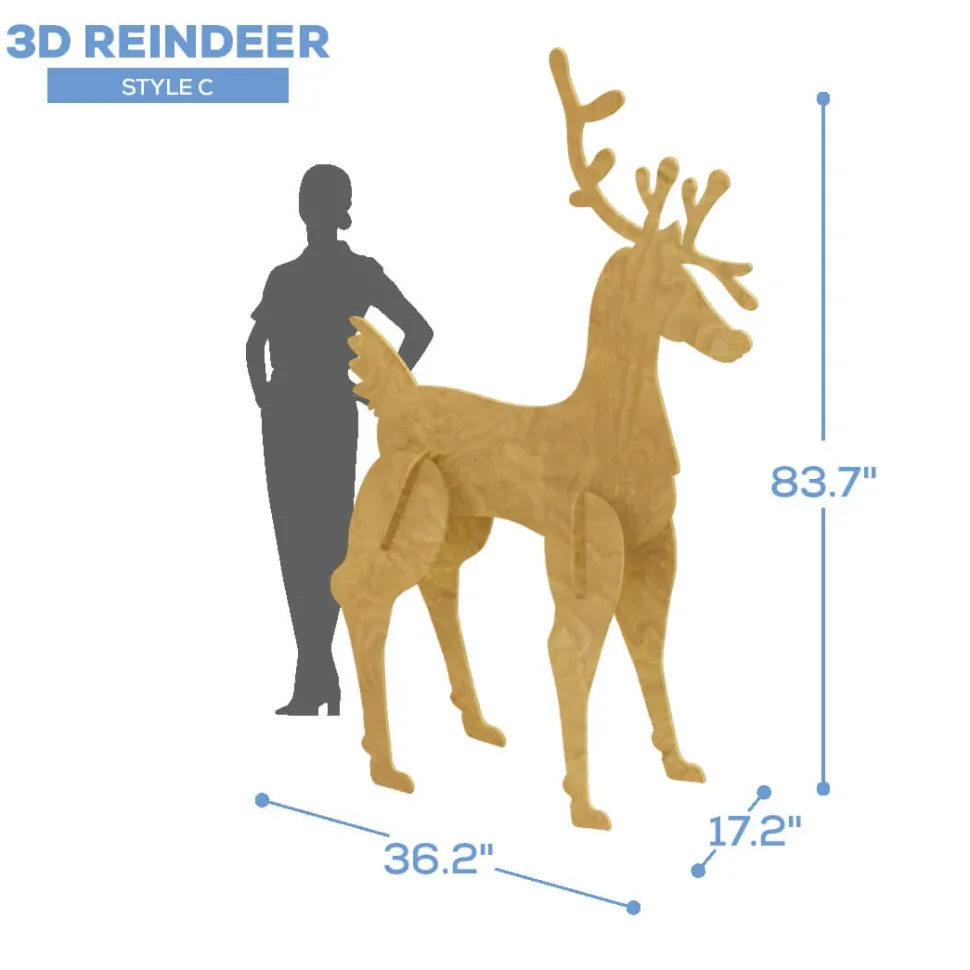 Collapsible 3D Wood Reindeer - Style C