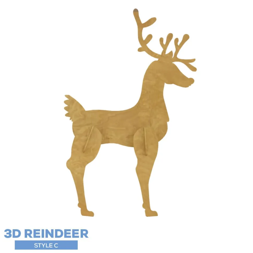 Collapsible 3D Wood Reindeer - Style C