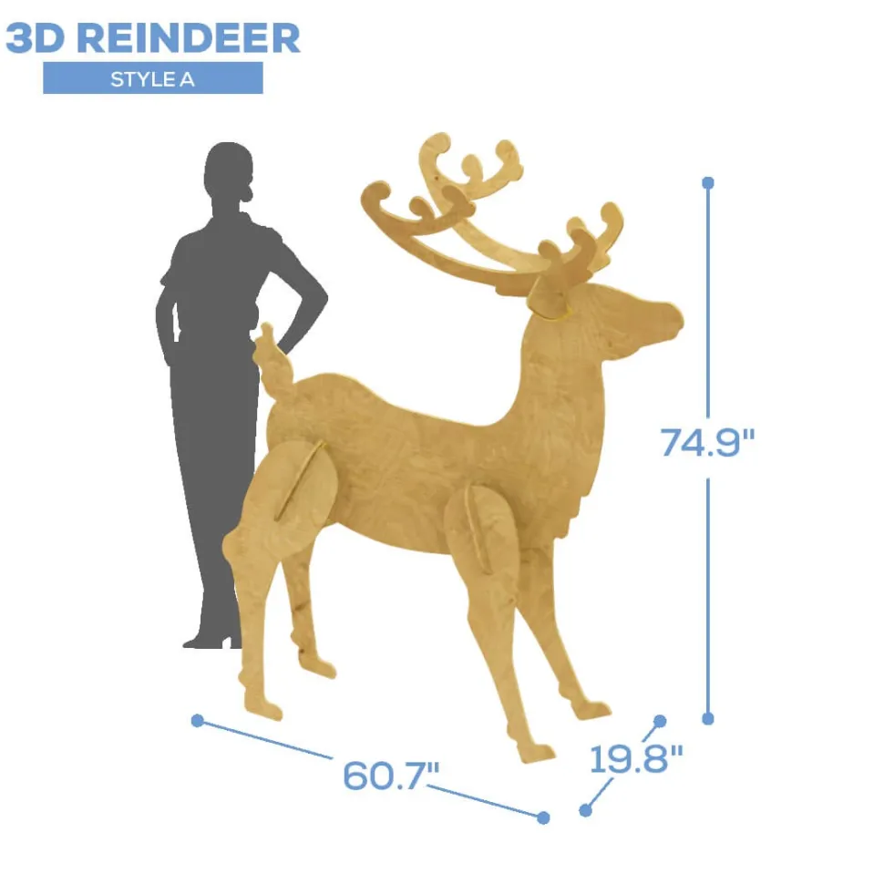 Collapsible 3D Wood Reindeer - Style A